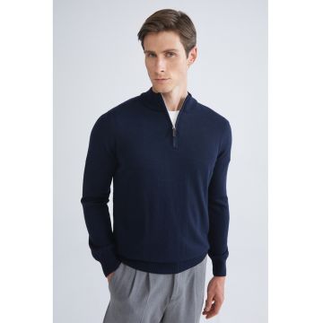 Pulover uni cu fenta cu fermoar - Bleumarin