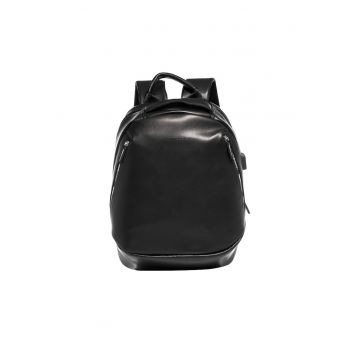 Rucsac din piele ecologica cu buzunare frontale cu fermoar Erevan Ultra - Negru