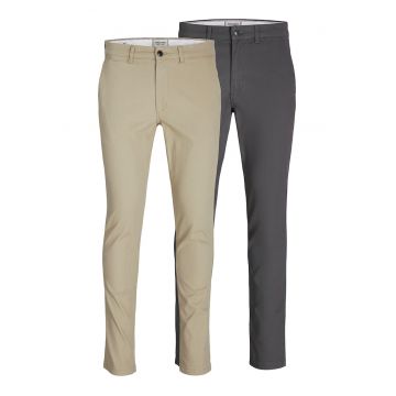 Set de pantaloni chino slim fit Marco - 2 perechi - Maro camel/Gri inchis