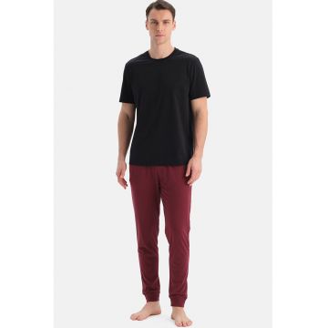 Set de pijama din amestec de modal - Negru/Rosu inchis