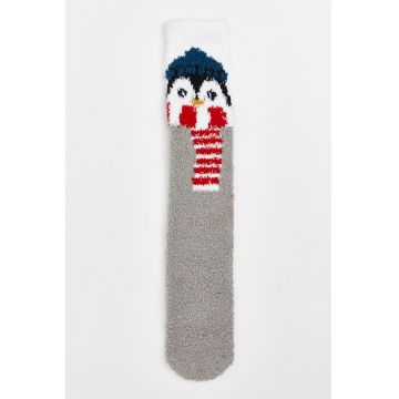 Sosete lungi cu aspect pufos si talpa aderenta - Gri deschis