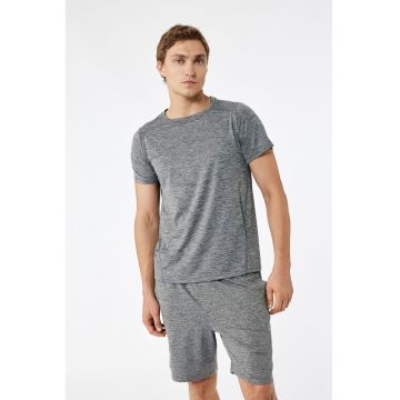 Tricou cu decolteu la baza gatului si maneci raglan - Gri deschis