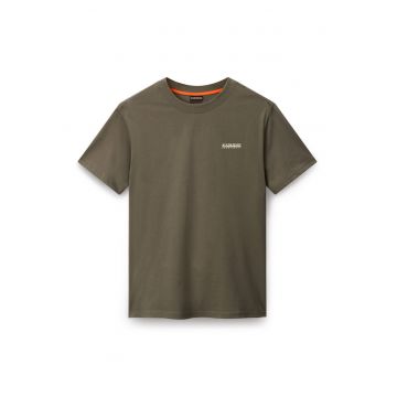 Tricou cu decolteu la baza gatului si model uni - Verde