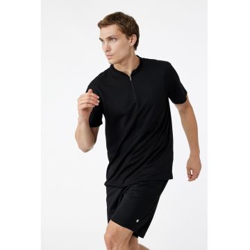 Tricou cu fermoar scurt - Negru