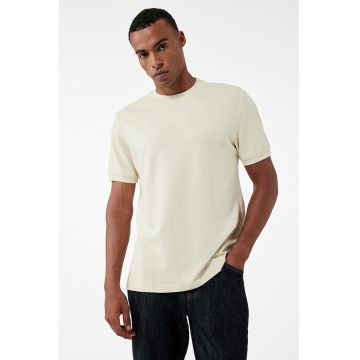 Tricou de bumbac cu decolteu la baza gatului - Alb fildes