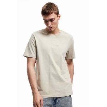 Tricou de bumbac cu decolteu la baza gatului - Bej