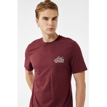 Tricou de bumbac cu decolteu la baza gatului - Visiniu