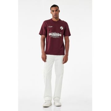 Tricou de bumbac cu imprimeu - Visiniu/Alb optic