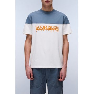 Tricou de bumbac cu model colorblock Saturnia - Alb/Albastru prafuit