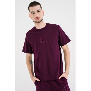 Tricou din bumbac cu aplicatie monograma pe piept - Violet tyrian