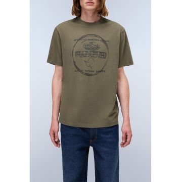 Tricou din bumbac cu imprimeu logo - Kaki/Gri inchis