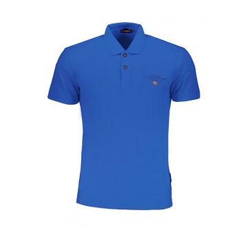 Tricou polo barbati - cu mini logo brodat - Regular fit - Albastru inchis - Albastru deschis