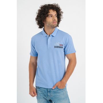 Tricou polo cu imprimeu logo E-Coville - Visiniu/Albastru pastel/Negru
