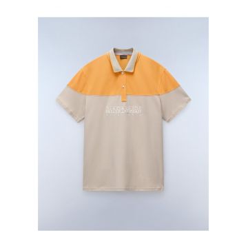 Tricou polo in doua tonuri cu imprimeu logo Saturnia -