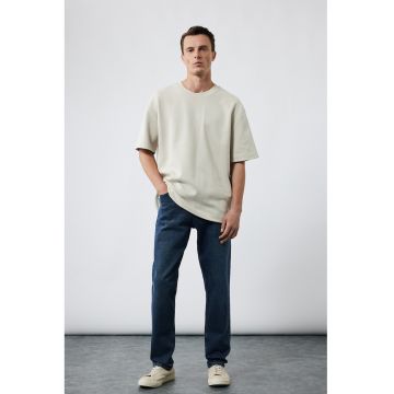 Tricou relaxed fit cu decolteu la baza gatului - Bej