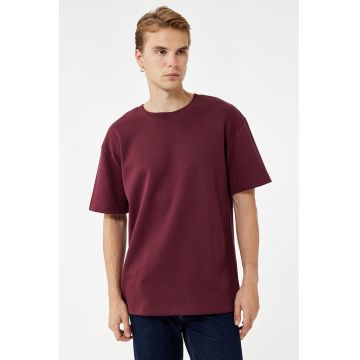 Tricou relaxed fit cu decolteu la baza gatului - Violet tyrian