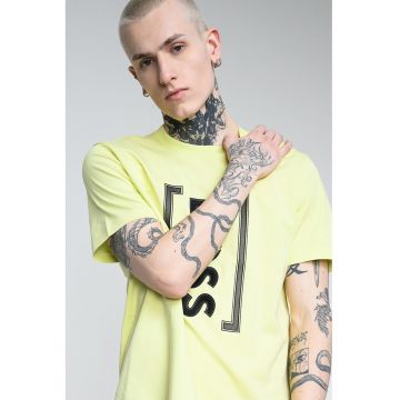 Tricou relaxed fit cu imprimeu logo frontal Iconic - Negru/Verde neon