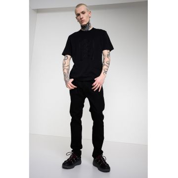 Tricou relaxed fit cu imprimeu logo frontal Iconic - Negru