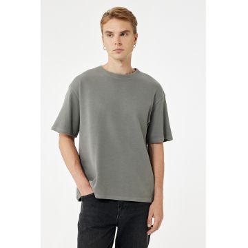 Tricou supradimensionat uni cu decolteu la baza gatului - Gri inchis