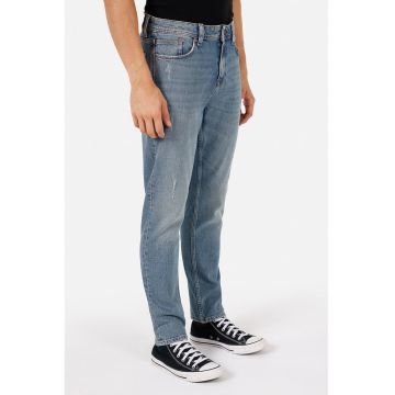 Blugi conici cu aspect deteriorat - Albastru deschis