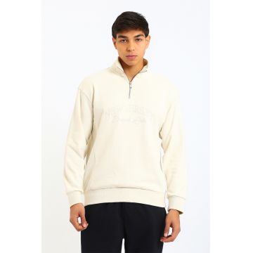 Bluza de trening cu fenta cu fermoar - Crem