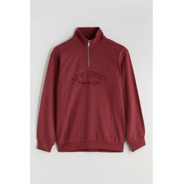 Bluza de trening cu fenta cu fermoar - Rosu inchis