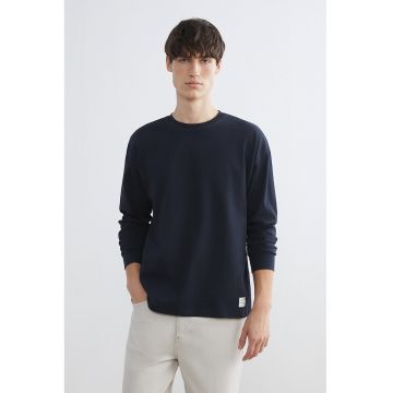 Bluza de trening de bumbac cu decolteu la baza gatului - Bleumarin