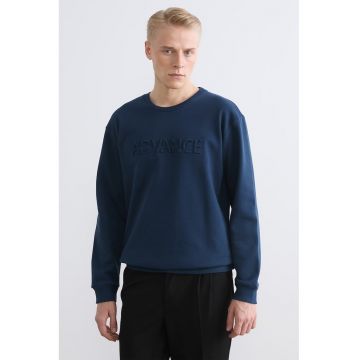 Bluza de trening din amestec de bumbac cu text in relief - Albastru