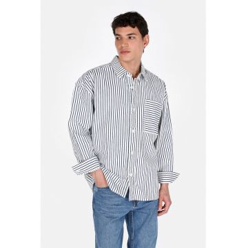 Camasa cu maneci lungi si model in dungi - Alb/Albastru inchis
