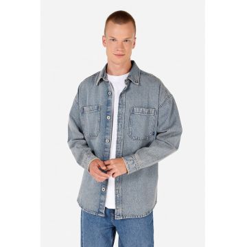 Camasa din denim cu buzunar aplicat - Albastru prafuit