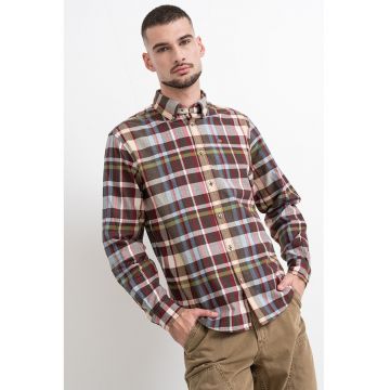 Camasa Oxford cu model in carouri pentru trekking - Verde/Visiniu/Maro