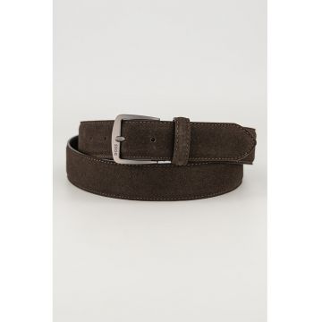 Curea din piele intoarsa cu catarama cu nit - Maro inchis