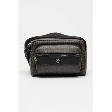 Geanta crossbody cu model logo Quantic - Negru stins/Maro inchis
