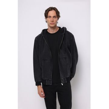 Hanorac cu fermoar si buzunar - Negru melange