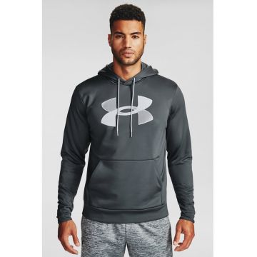 Hanorac cu imprimeu logo si buzunar kangaroo pentru fitness - Alb/Gri inchis