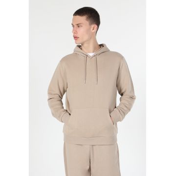 Hanorac regular fit cu buzunar kangaroo - Maro camel