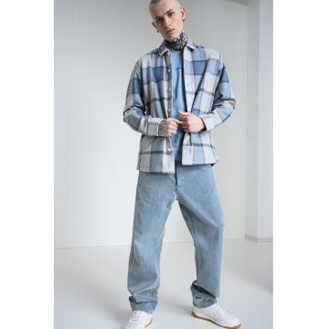 Jacheta-camasa cu model in carouri Locky - Gri deschis/Albastru