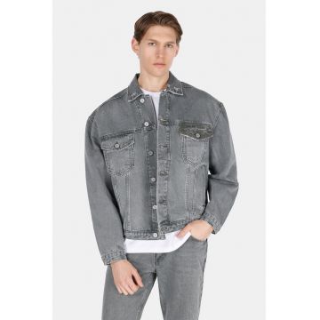 Jacheta din denim cu buzunare - Gri