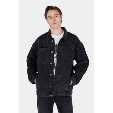 Jacheta din denim cu buzunare oblice - Negru