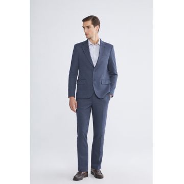 Pantaloni slim fit cu model houndstooth si pliuri - Bleumarin