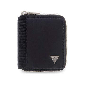 Portofel din piele cu fermoar Berna - Negru