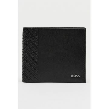 Portofel pliabil din piele cu detaliu logo - Negru