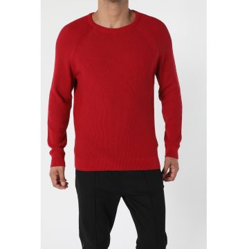 Pulover cu decolteu la baza gatului si maneci raglan - Rosu