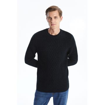 Pulover cu decolteu la baza gatului si model torsade - Albastru ultramarin