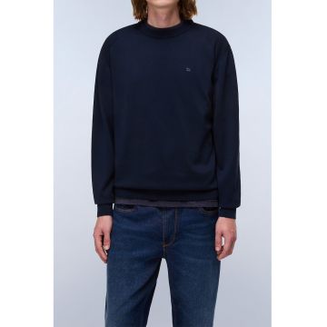 Pulover de bumbac cu decolteu la baza gatului - Albastru ultramarin