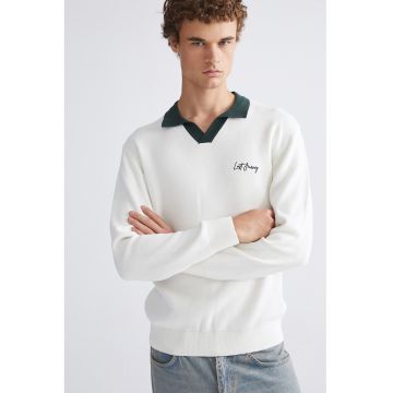 Pulover polo de bumbac - Alb/Gri