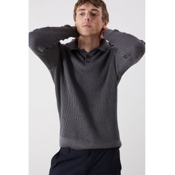 Pulover polo din amestec de bumbac - Gri inchis