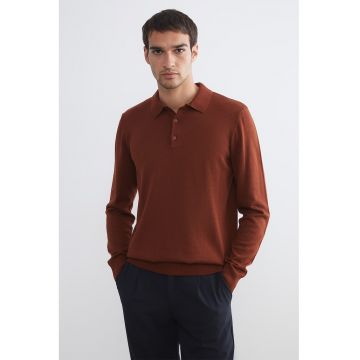 Pulover polo tricotat fin - Portocaliu stins