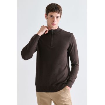 Pulover uni cu fenta cu fermoar - Maro inchis