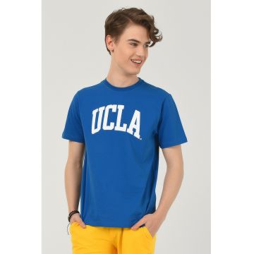 Tricou cu decolteu la baza gatului si imprimeu logo Culver - Alb/Albastru royal